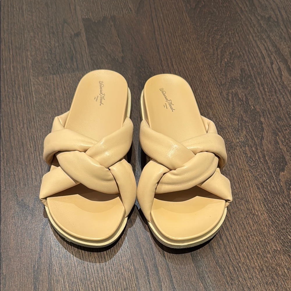 Beige Braided Slide Sandals
